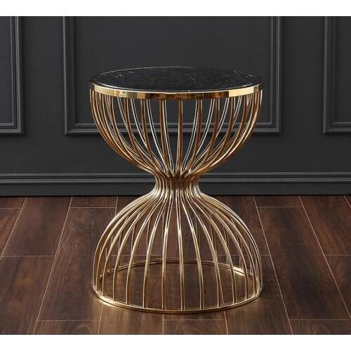 Natural marble creative hourglass-shaped electroplating champagne gold stainless steel living room bedroom side table