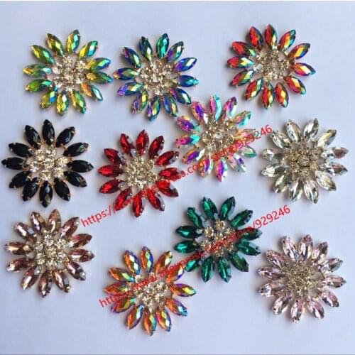 Gold AB crystal flower button flatback DIY hand crafts red black yellow pink gold button for shoes hats garments bags accessory