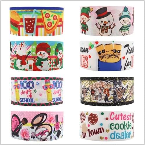 Q&N Ribbon 50Yards/Lot 22mm 25mm 38mm 75mm Christmas Grosgrain Ribbon Print 38mm DIY Bow Ribbon for Craft Xmas Party Wrapping