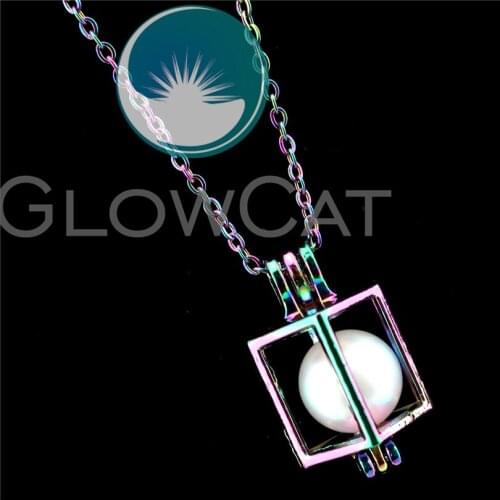 R-C246 Colorful Geometry Beads Cage Pendant Perfume Diffuser Aromatherapy Stone Pearl Cage Locket Necklace