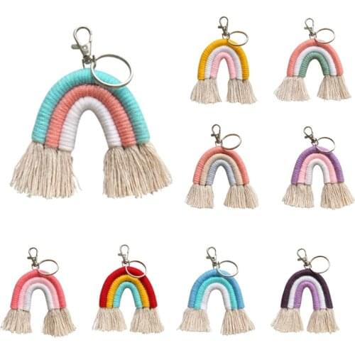 Macrame Rainbow Key chain Car Key Purse Wallet Ring Boho Bag Charms Tassels Hand Weave Cotton Accessories For Decoration Product