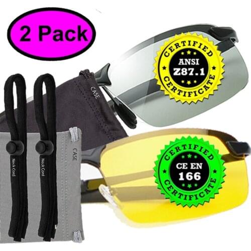 2 Pairs(1 Night Vision +1 Photochromic Lens )Aluminum Magnesium Sunglasses for Day&Night Driving Goggles Polarized Glasses