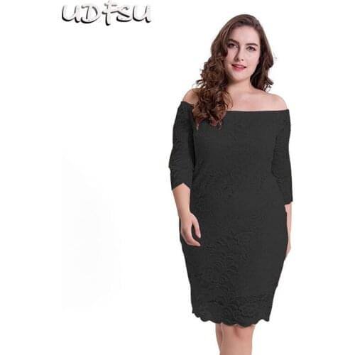 UDFSU Women Boat Neck Elegant Evening Dress Plus Size Lace Party Gowns Knee Length Appliques Evening Gown