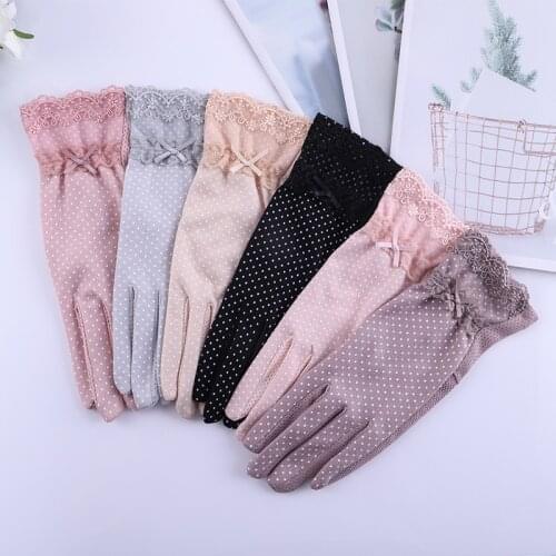 Spring Summer Ladies Non-slip Lace Finger Gloves Wholesale Outdoor Bow Touch Screen Sunscreen Gloves