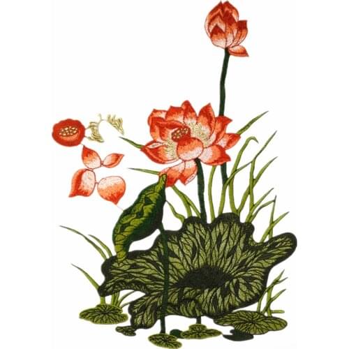 Lotus Flower Embroidered Sew on Patches for Clothing Jackets Dress Apparel Accessories Badges for Clothes Sewing Patch Applique
