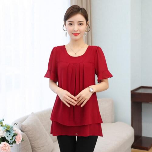 2020 New Summer Middle Aged Women Bottoming Loose Flower Print Blouse Tops Female O-neck Collar Chiffon Plus Size 4xl Shirt W09