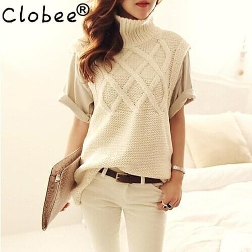 2019 Autumn winter Tricot lady top woman sleeveless sweater turtleneck thick warm long knit sweaters pullover female vest VR21