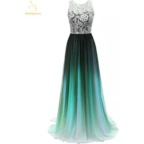 Bealegantom Sexy Long Lace Chiffon Prom Dresses With Scoop Lace Up Formal Evening Party Gown Vestido Longo QA1569