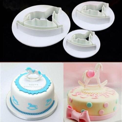3pcs/set Hobby Wooden Horse Fondant Cake Cookie Pastry Cutter Mould Paste Sugarcraft Plunger Decoration Diy 03035
