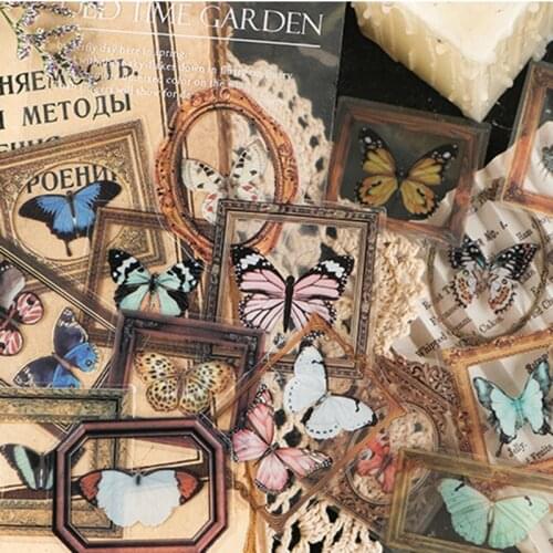40pcs/lot Vintage butterfly feather leaves PET stickers package DIY diary Journal decoration label sticker album scrapbooking