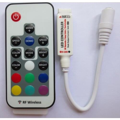 50pcs fast shipping DC5V-24V 12A 17key mini RF wireless led RGB remote Controller with 4pin female DC for RGB LED Strip Lights