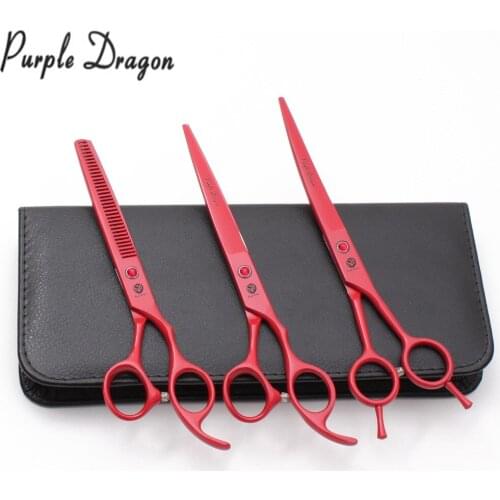 7" Purple Dragon Red Stainless Dog Grooming Scissors Straight Shears Thinning Shears Professional Pet Shears Animal Shears Z3102