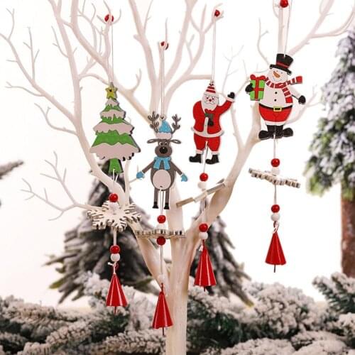 Snowman Snowflake Christmas Tree Hanging Ornaments Snowflake Bell Wooden Pendant NEW Year Christmas Decoration Navidad