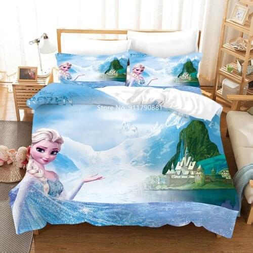 Disney Snow Queen Elsa Pattern Beautiful Lovely Bedding Set Cartoon Duvet Pillowcase Girl Princess Wind Bedroom Decoration