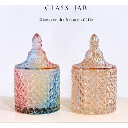 European colorful glass sugar jar dressing table jewelry table top small things cotton pick art storage tank craft gift home