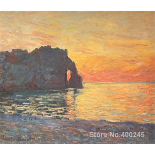 Art oil Painting for Living room Etretat Cliff of d Aval Sunset by Claude Monet Hand painted High quality