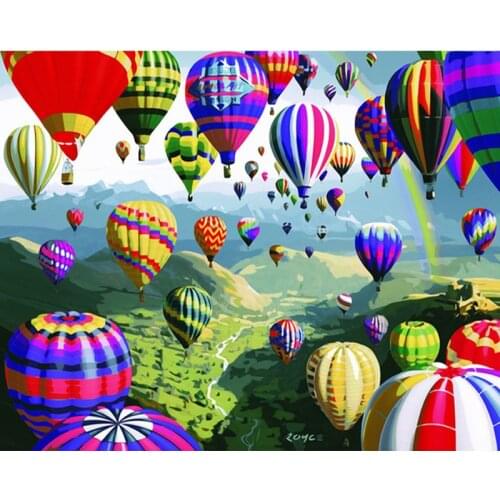 Gatyztory DIY Painting By Numbers Hot Air Balloon 60x75cm Landscape HandPainted Oil Painting Canvas Colouring Unique Gift Home D