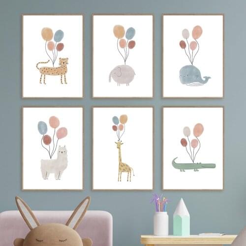 Elephant Alpaca Giraffe Leopard Balloon Nordic Posters And Prints Wall Art Canvas Painting Nursery Wall Pictures Kids Room Decor
