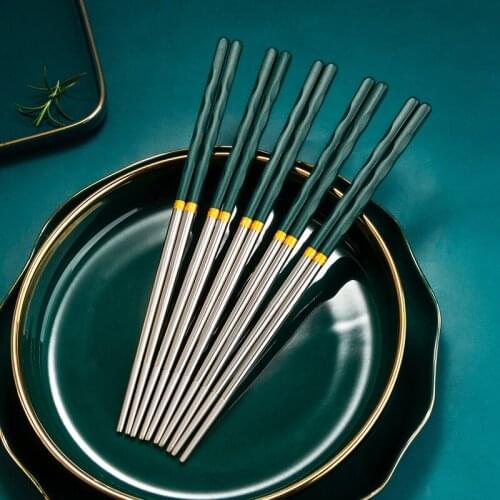 5 Pair Chinese Chopsticks Stainless Steel Household Non-Slip Japanese Sushi Reuseable Metal Cooking Cutlery