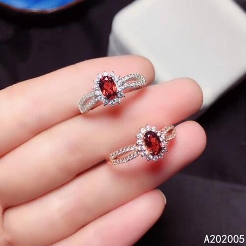 KJJEAXCMY fine jewelry 925 sterling silver inlaid natural Garnet new Female adjustable ring beautiful Support test with box