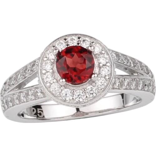925 Sterling Silver Ring Women 5.0mm Red Garnet Gemstone Wedding Jewelry January Birthstone Capricorn Sign R130RGN