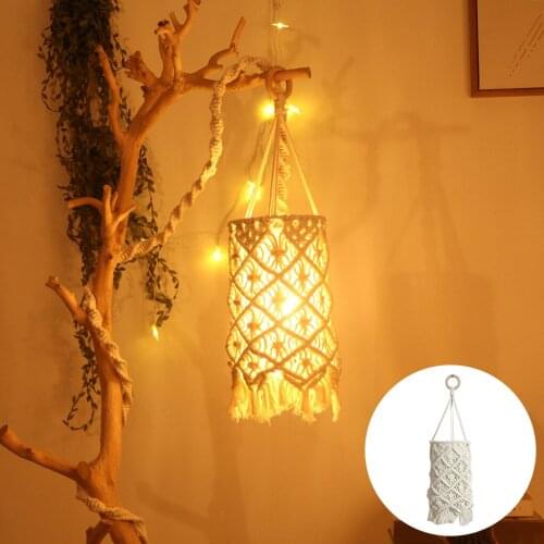 Handmade Woven Cotton Rope Macrame Lamp Shade Tassel Lantern for Bedroom Ceiling Light Room Home Decor