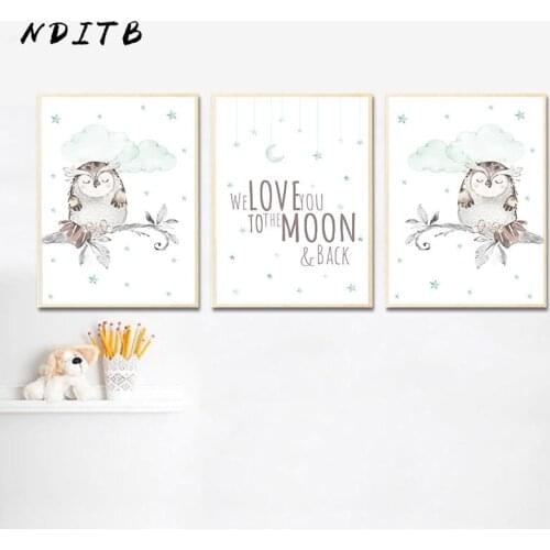 Woodland Animal Owl Child Poster Baby Nursery Art Canvas Print Wall Painting Decorative Picture Nordic Kid Pregnant Room Decor