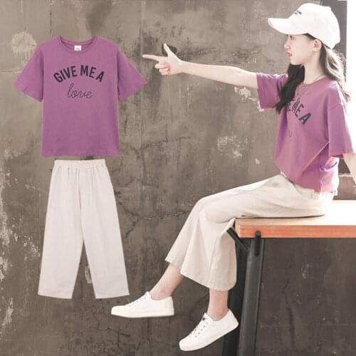 Summer 2021 Girls Clothing Sets Letter Style T-shirt+Casual Pants 2Pcs Girls Outfits Suitable For 4 5 6 7 8 9 10 11 12 13 Years