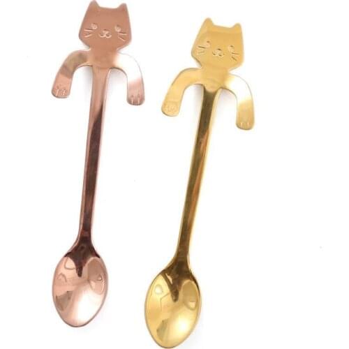 4 Colors Cute Cat Coffee&Tea Spoon Mini Long Handle Creative Spoon Drinking Tools Kitchen Gadget Stainless Steel Tableware Spoon