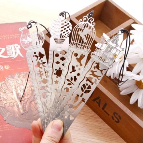 Ellen Brook 1 Pcs Straight Ruler Metal measuring Tool Stationery Drawing Gift School Office Supply Bookmark Creative Hollow