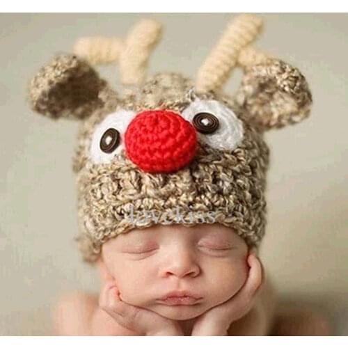 Cute Children Crochet Knit Deer Beanie Hat Baby Animal Cap Newborn Photo Props Infant ELF Hat X Xmas Beanies 1pc BH1012
