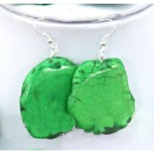 Fashion Jewelry Earring Apple Green stone howlite Irregular Slice Stone Dangle Hook Silver Earring Woman Gift