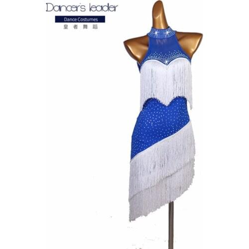 2020 New Latin Dance Dress Adult Female Shiny Rhinestone White Tassel Performance Clothing Salsa Rumba Cha Cha Samba Tango Wear