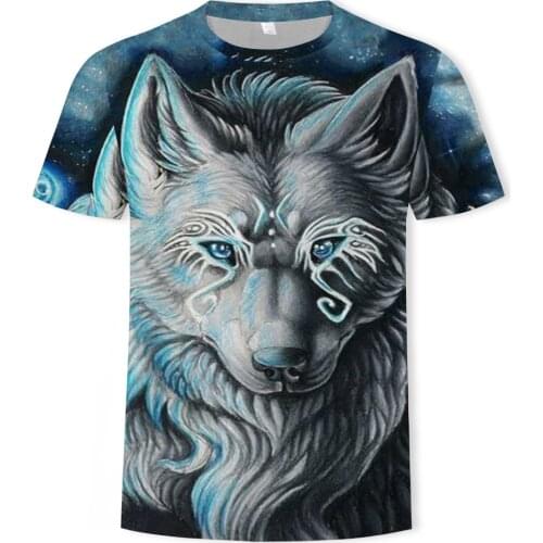 2021 summer new style wolf T-shirt casual 3DT shirt men and women short-sleeved shirt handsome T-shirt printing wolf T-shirt