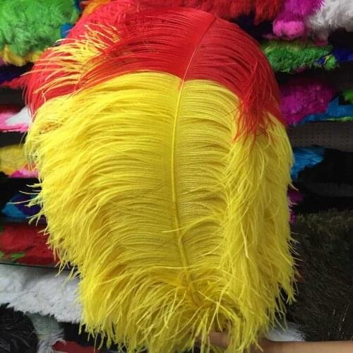 Wholesale 50 pcs Yellow and Red "Thick Stem" Male Ostrich Feathers 24-26inch/60-65cm DIY Jewelry Craft Making Decoration
