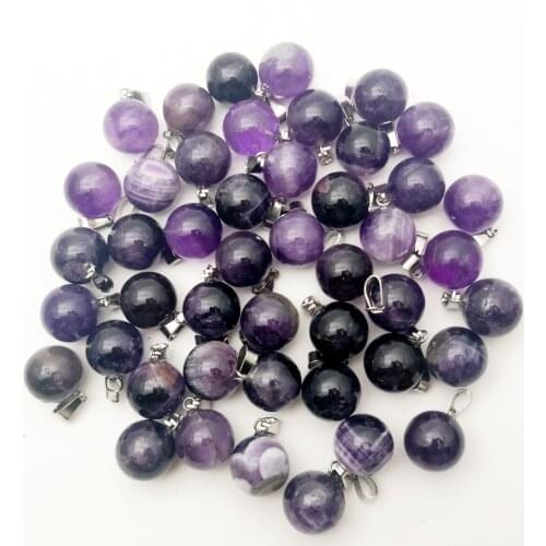 Amethysts 14MM natural stone round pendant Necklace for jewelry making Charm Fashion Accessories 50PCS Wholesale free shipping