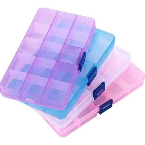 XINYAO 10/15 Slots Adjustable Plastic Storage Box Transparent Rectangle Case Organizer Boxes For Small Handmade Packing Jewelry