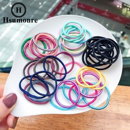 Elastic Hair Bands for Women Solid Color Black Hair Ties Colorful Rubber Hair Band Teen Girl Kids Simple Lovely Pack of 100PCS