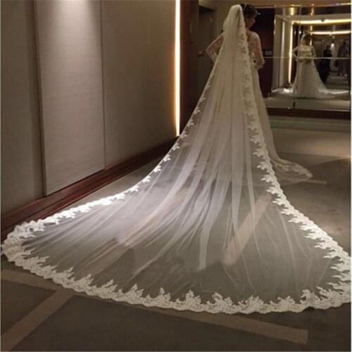 300CM Luxury White/Ivory Wedding Veil Cathedral Length Lace Edge Bridal Veil