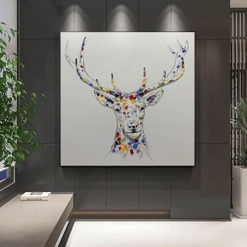 100% Hand Painted Deer Canvas Oil Paintings Wall Art for Living Room Home Wall Decor Animals Pictures for Room Art Decor