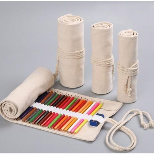 12/24/36/48/72 Holes Canvas Roll Up Pen Curtain Pencil Bag Case Makeup Wrap Holder Storage Pouch School Supplies
