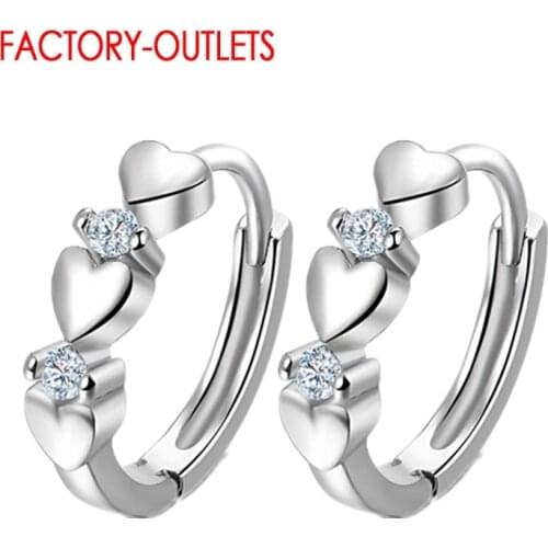 Genuine 925 Sterling Silver Heart Pattern Paved Dazzling Crystal Hoop Earrings For Women Wedding Birthday Tiny Ear Hoops Brincos