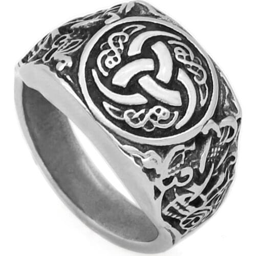 Nordic viking knot dragon stainless steel amulet Scandinavian ring with viking gift bag