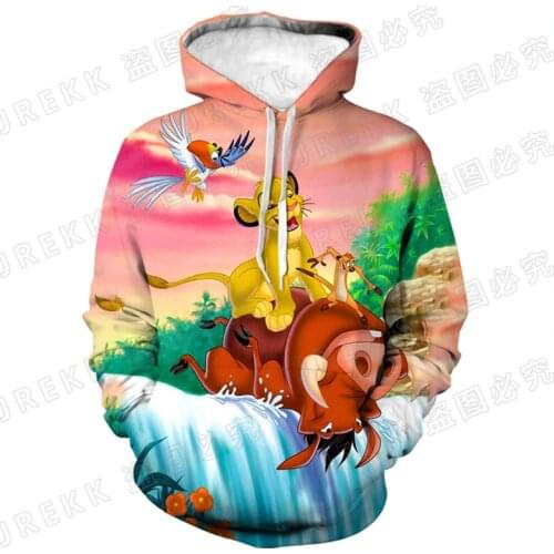 The Lion Kings Timon and Pumbaa Hoodies Men Women Children Cartoon Anime 3D Print Pullover Boy Girl Kids Sweatshirts Coat