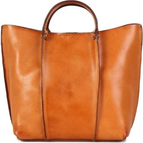 Vintage Cow Leather Women Solid Totes Handmade Handbag