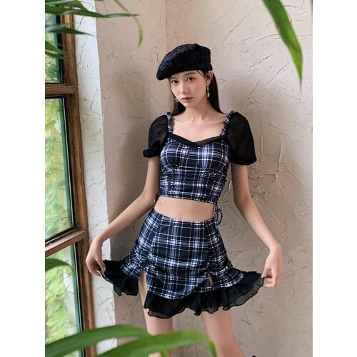 High Waist Bikini Surfing Tankini Bathing Suit Girls Swimwear Push Up Plus Size Separate Swim Suit Split Retro Korea lns Summer