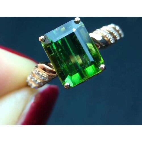 Fine Jewelry Real Pure 18 K Gold AU750 100% Natural Green Tourmaline Gemstone 3ct Female Rings Brazil Origin for Womens Gift