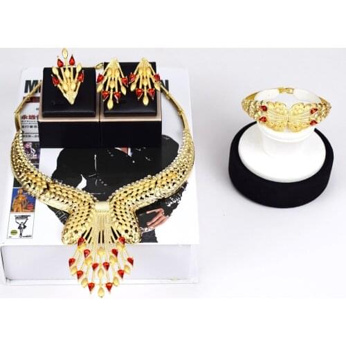 Sakura Love Africa Jewelry Set Bride Fashion Dubai Gold Bracelet Necklace Glamour Woman Earrings Morocco Banquet Wedding Gift