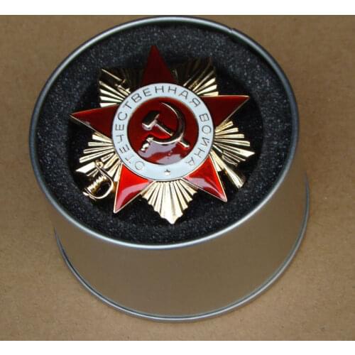 WWII ORDER OF THE PATRIOTIC WAR 1ST CLASS SOVIET RUSSIAN BADGE WITH GIFT BOX