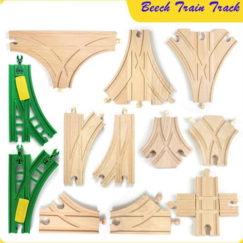 12 Styles Diy Beech Train Track Accessories Railway Compatible with Normal Brand Wodden Rail Toys for Children Kids Xmas Gift